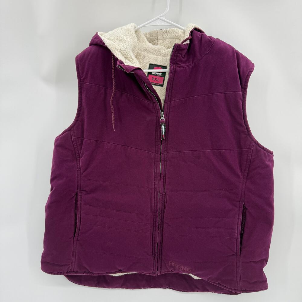 BERNE Sherpa Lined Vest Size 2XL Womens Purple Full Zip Hood Warm Pockets Work